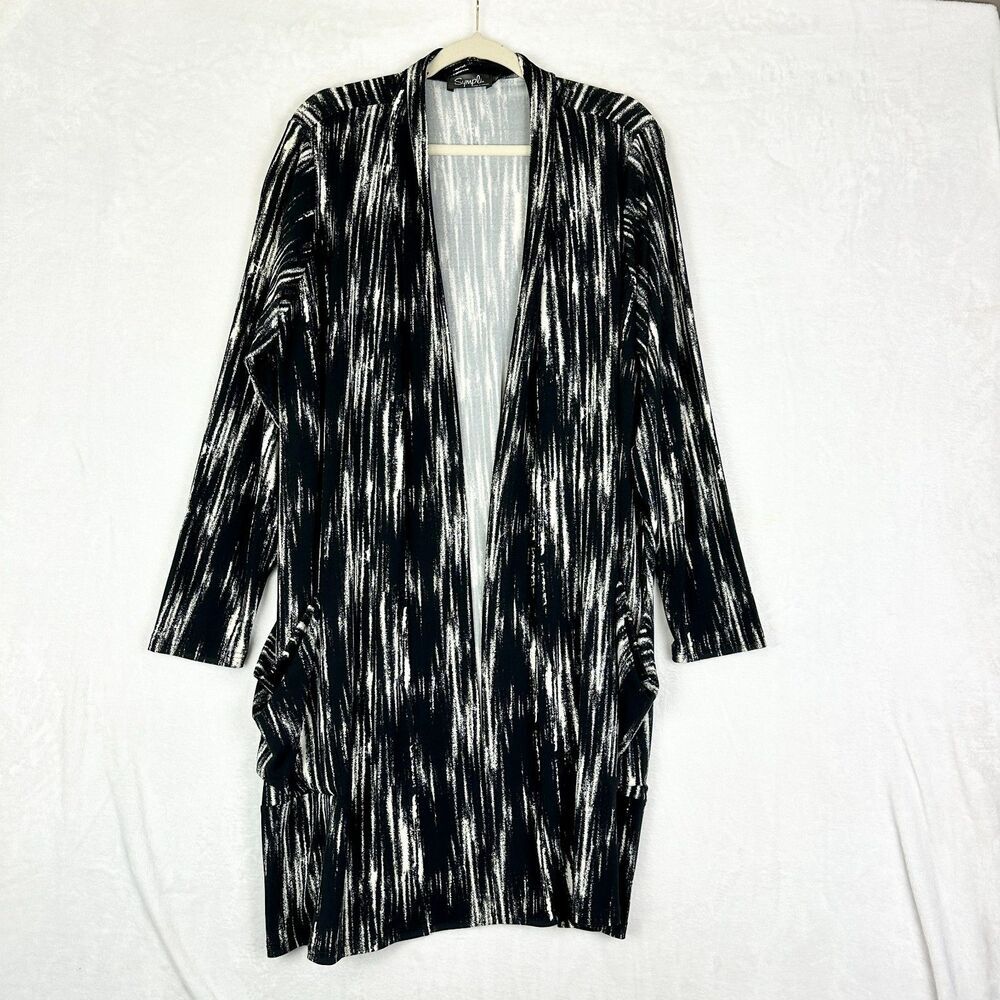 Sympli Go To Cardigan Long Size 1G Abstract Bushstroke Print Open Front Duster